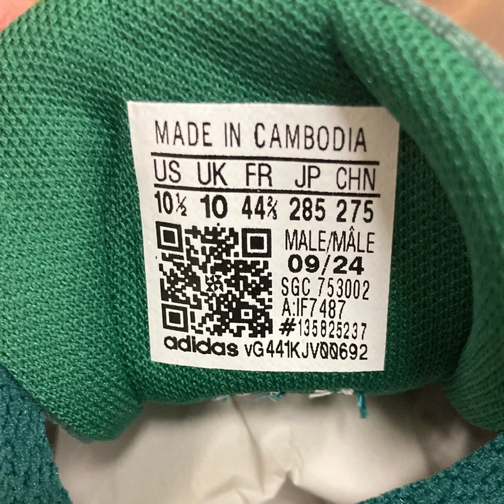 Adidas Green Denim and White Retro Sneakers - Picture 6 of 6